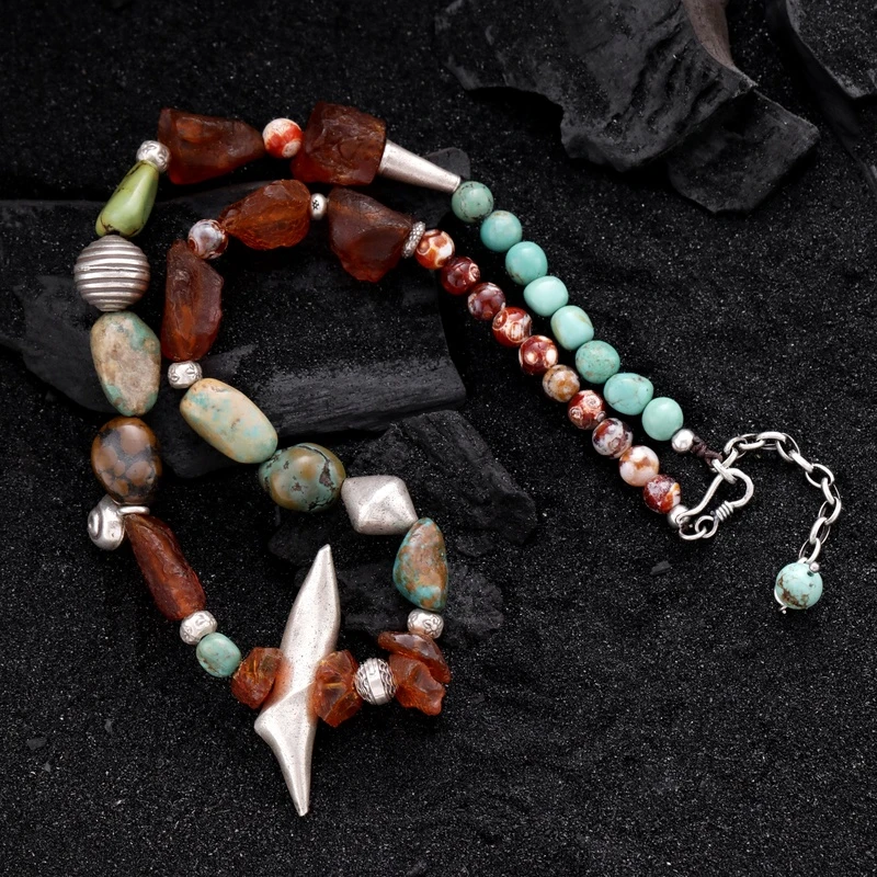 吊坠925银 <非晚> N16295海螺随形珠串珠项链