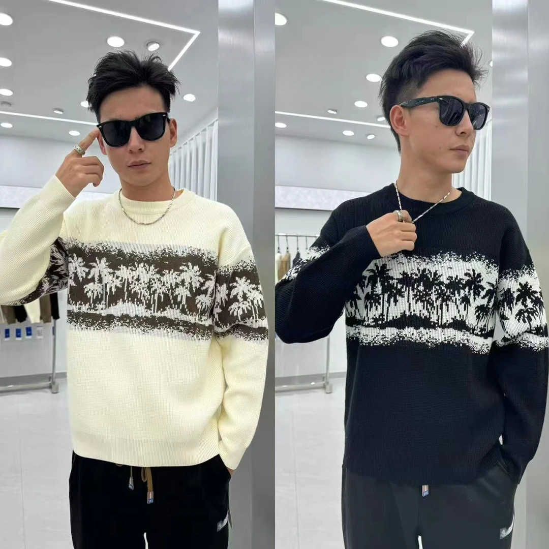 【椰树提花加厚针织衫】冬季加厚针织时尚百搭圆领毛衣-99203