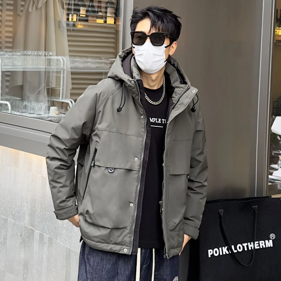 【拒水90绒羽绒服】冬季新款连帽防风大口袋工装保暖男士外套-915