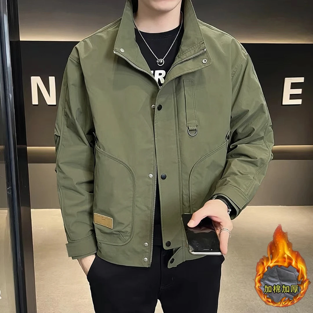 【加厚二棉】秋季冬新款潮流时尚立领简约风夹克工装风上衣外套H-78