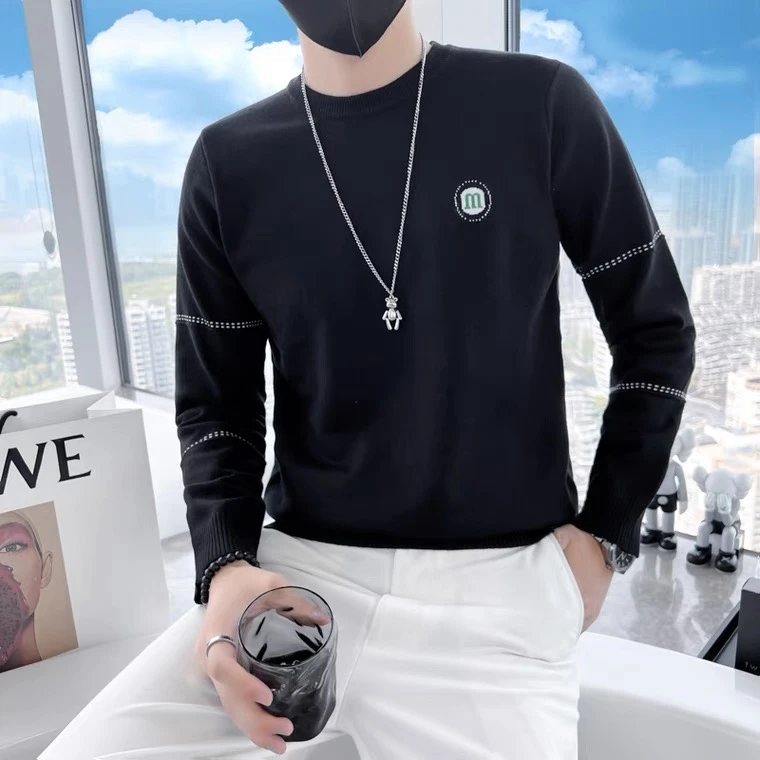 【加绒加厚】冬季新款明线设计刺绣小标休闲百搭设计款毛衣-7106