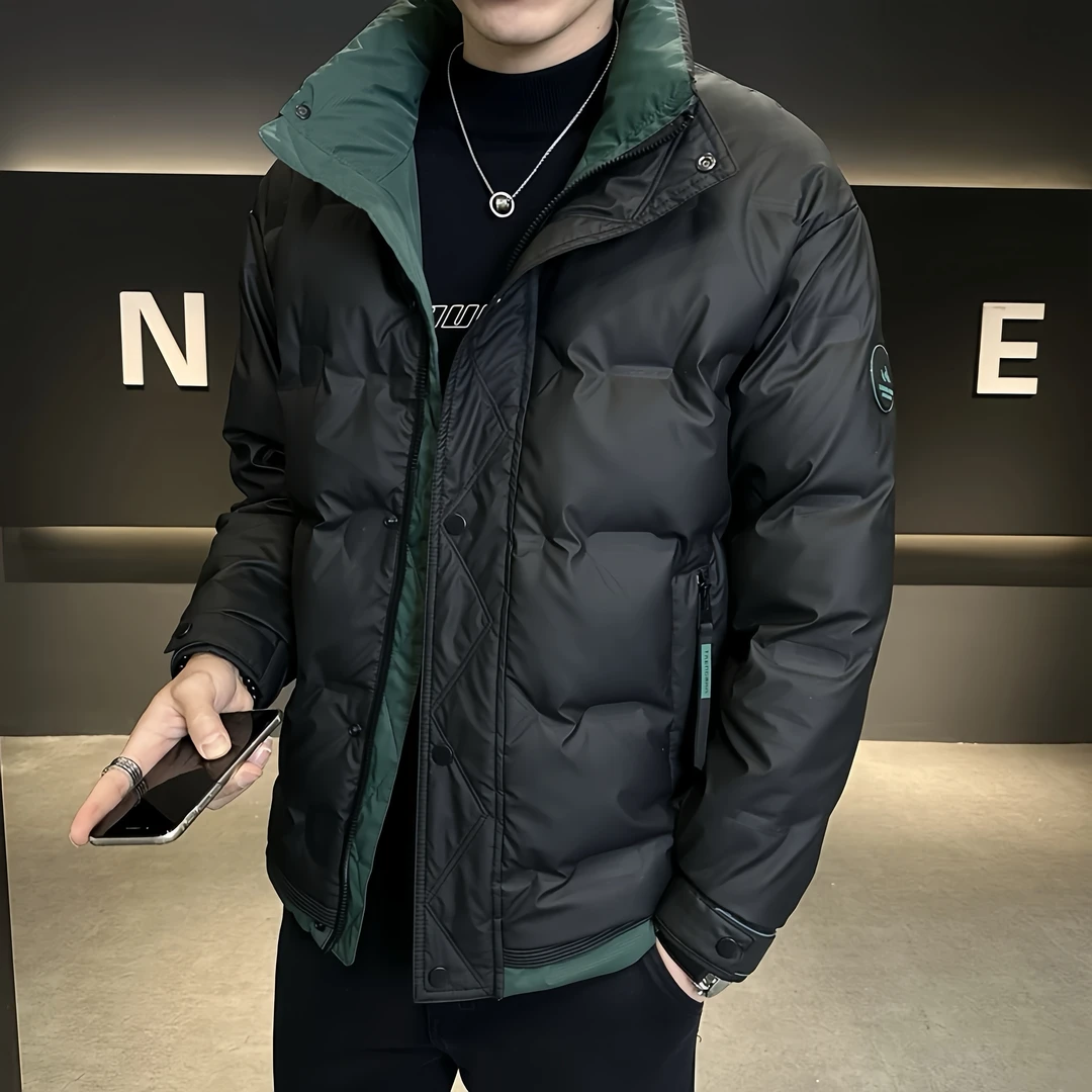 【加厚拼接设计羽绒服】冬季新款立领保暖防寒休闲外套-D66
