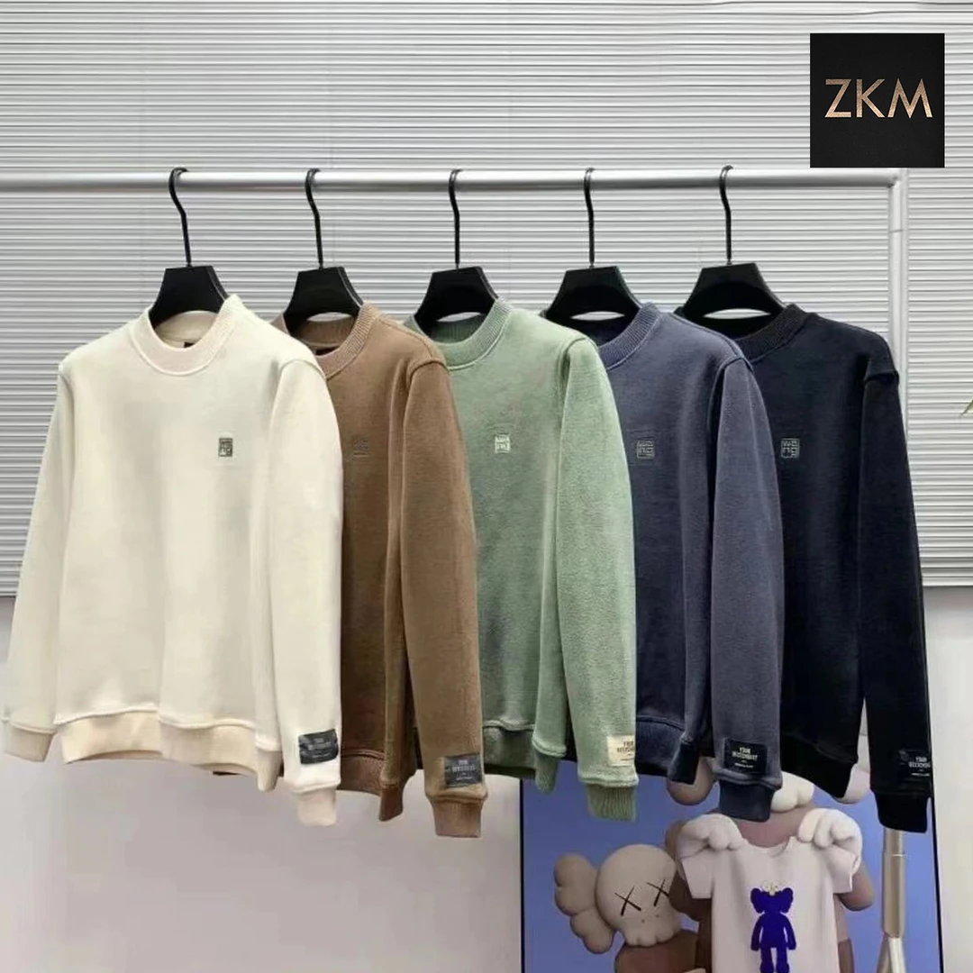 【加厚双面颗粒绒】-3303-秋冬加厚圆领纯色加绒加厚卫衣·