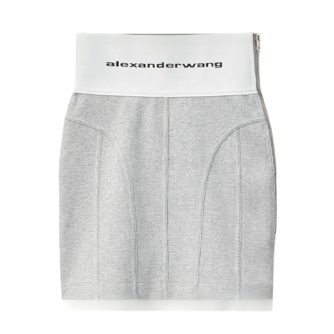 未使用 ALEXANDER WANG 灰色经典徽标字母高腰女士针织短裙