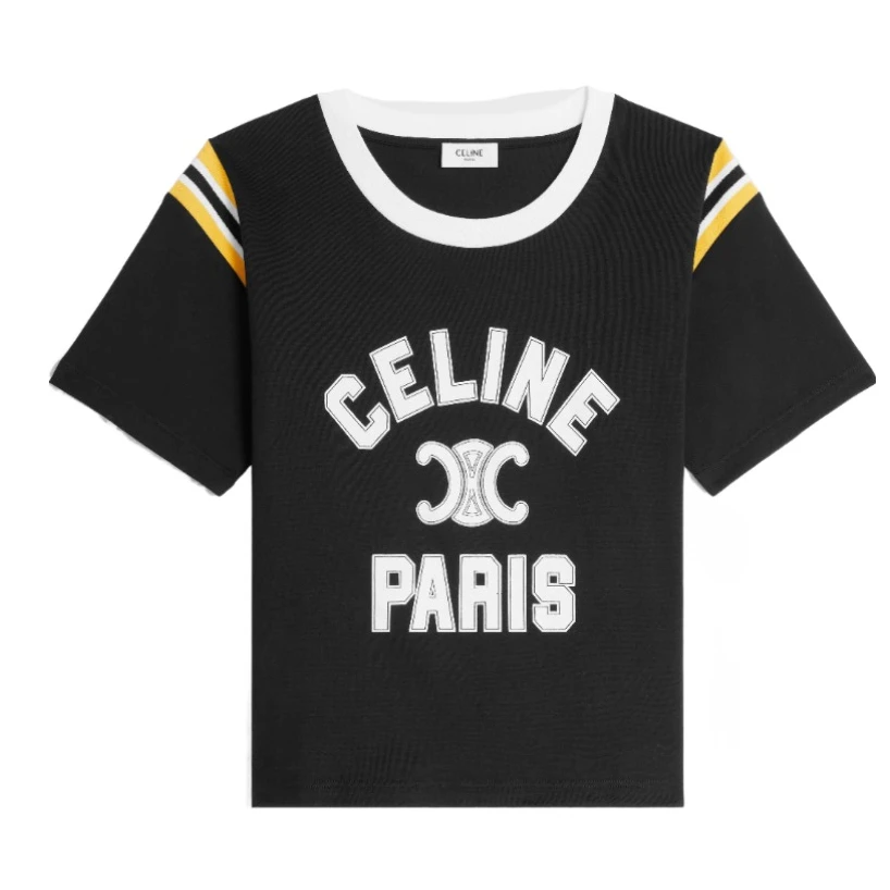全新未使用 Celine/思琳 黑金拼色凯旋满印花女士合身短袖t恤