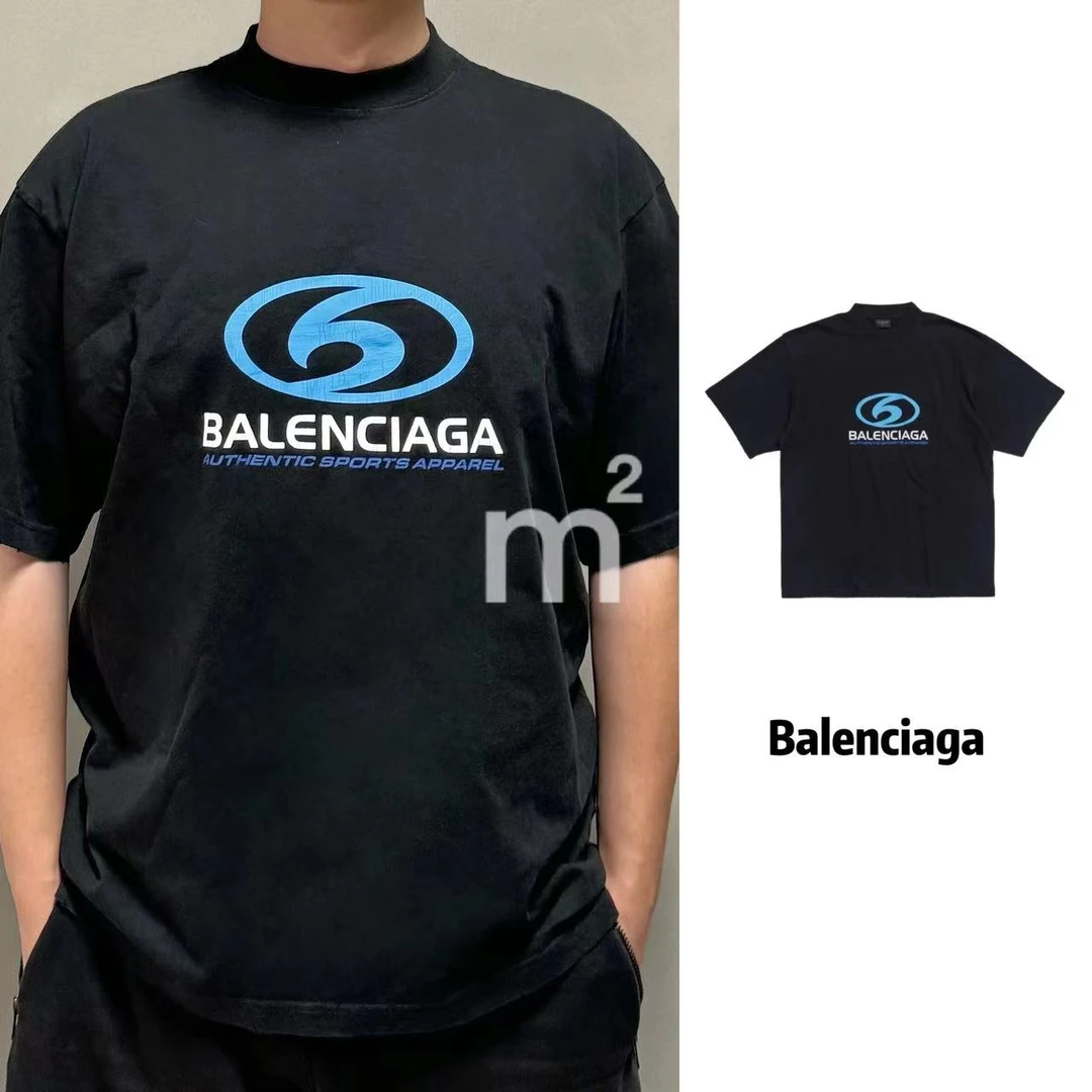全新未使用 Balenciaga/巴黎世家 裂纹冲浪印花黑色宽松短袖t恤