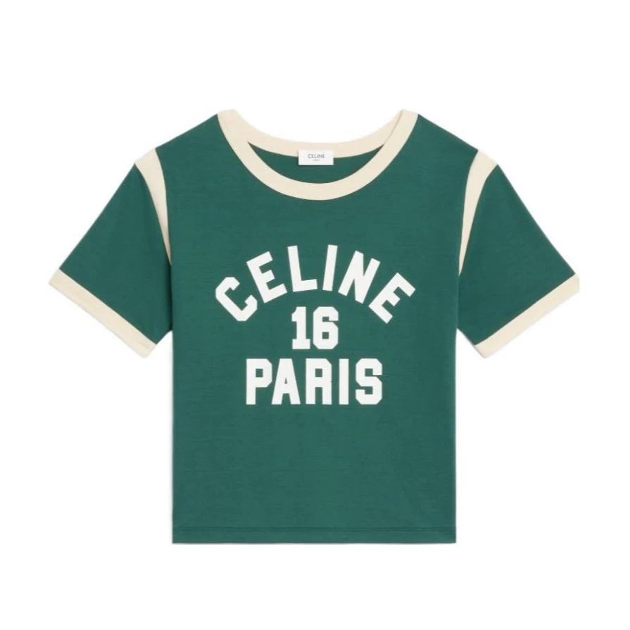 全新未使用 Celine/思琳 绿色16 Paris徽标字母女士短袖t恤