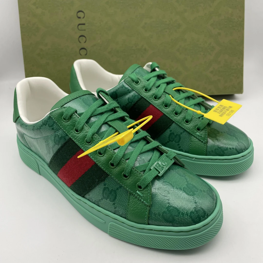 99新 GUCCI/古驰 /40.5欧码 男士绿色双G休闲时尚板鞋 全套未使用