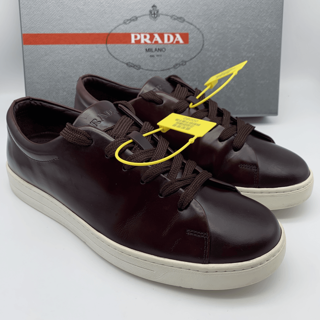 Prada/普拉达酒红色皮质休闲时尚低帮板鞋/自定义95新/40.5码