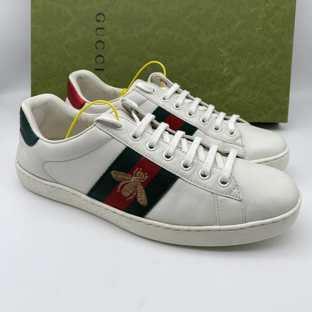 95新 GUCCI/古驰 二手男士 白色刺绣蜜蜂舒适板鞋/39欧码