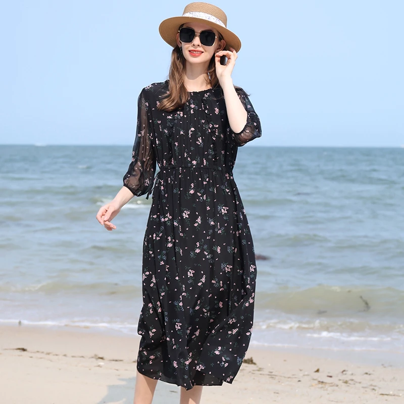 普拉妮夏季新款100桑蚕丝连衣裙女7825