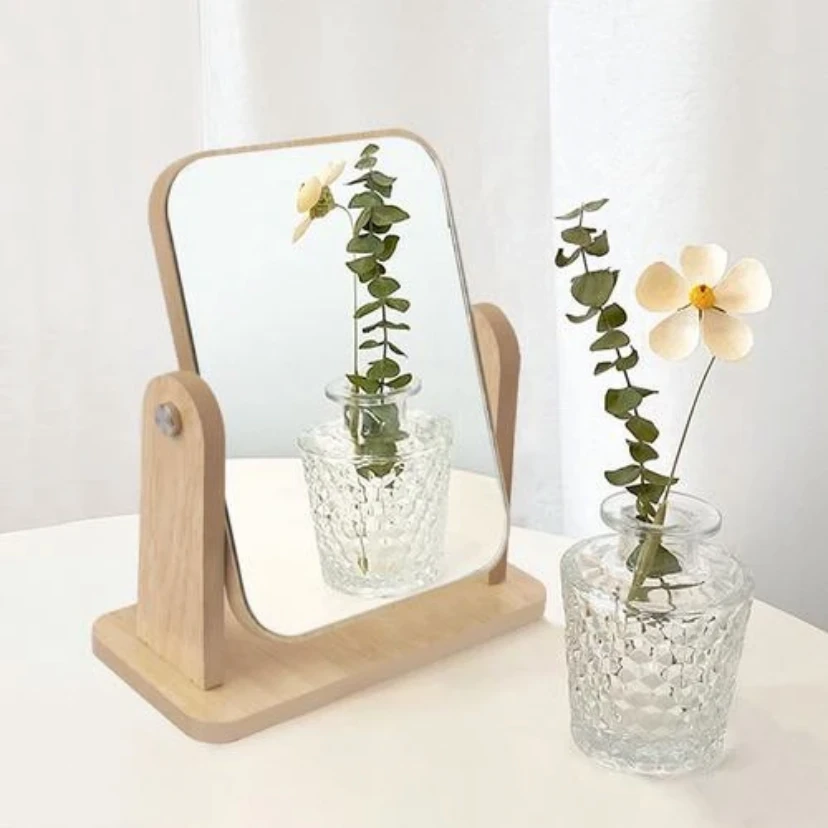 木质镜子简约台式化妆镜家用折叠镜简约床现代