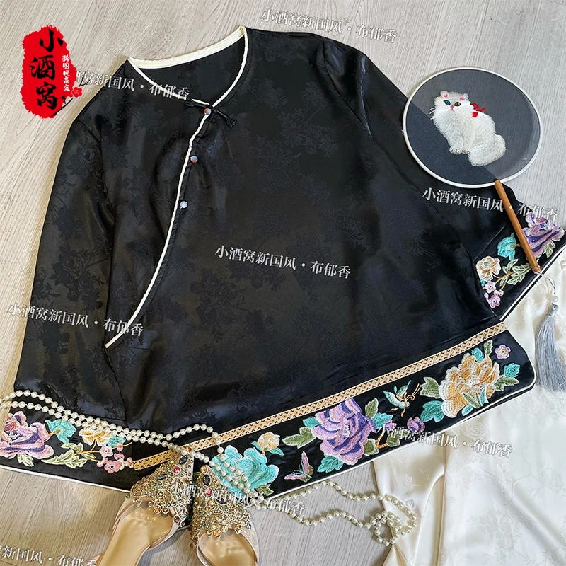 [惹惊鸿] 小酒窝新国风 刺绣上衣打底衫T恤-67/525