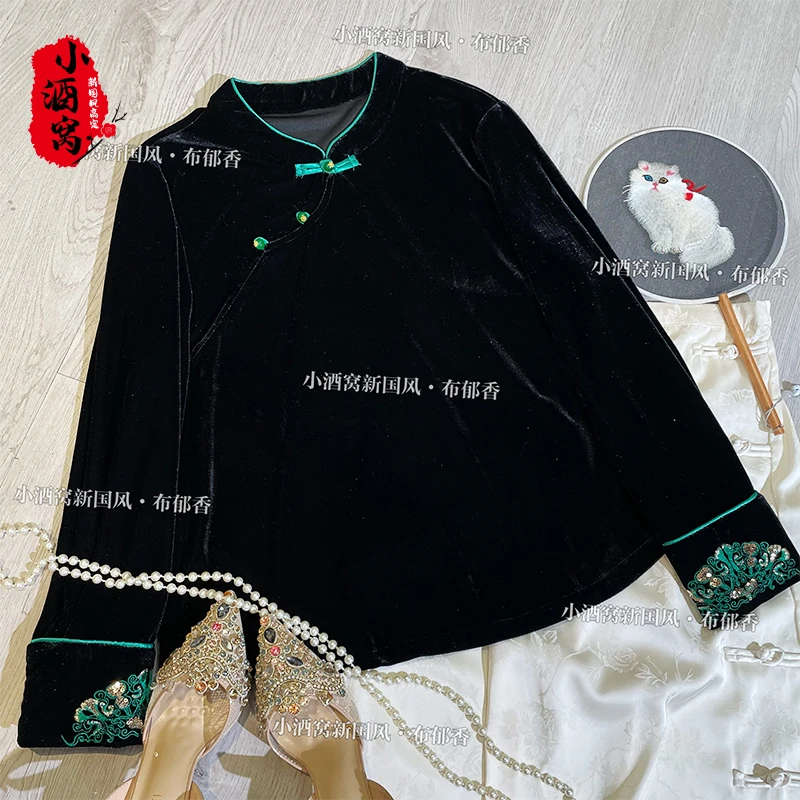 [丹青绘] 小酒窝新国风 气质丝绒上衣-60/352