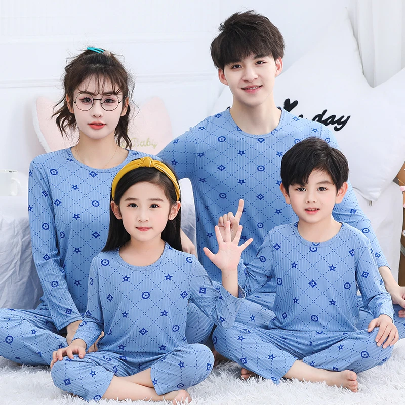 夏季亲子装中大通卡通睡衣套装一家三口四口家居服儿童薄款空调服