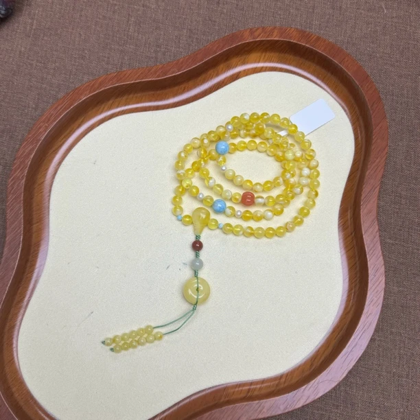 「豆哥珠宝」金瓷白多圈手链项链饼子提溜 天然蜜蜡四圈 （微瑕）