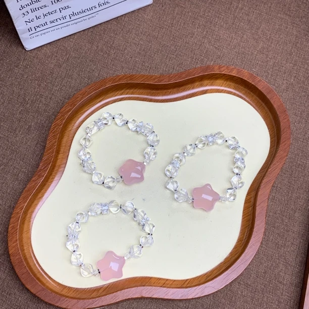 •天然白水晶方糖五角星设计手链 A1158