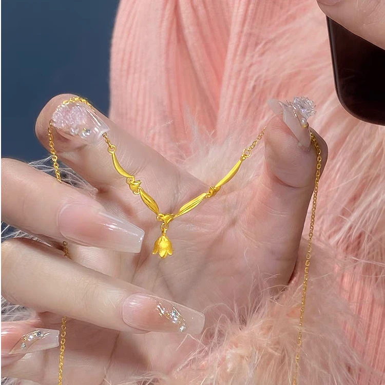 钛钢项链 新中式国风铃兰花项链时尚百搭小众通勤风锁骨链ins