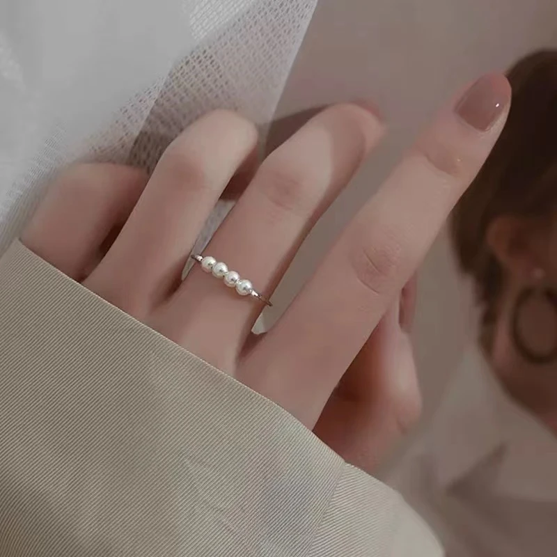 钛钢仿珍珠戒指 ins简约小众仿珍珠戒指百搭开口可调节不掉色手饰