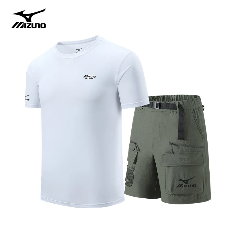 Mizuno/美津浓户外休闲短裤短袖套装男士夏季新款速干衣五分裤男