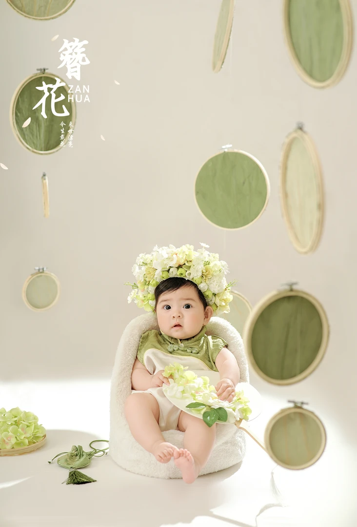 簪花头饰儿童摄影服装百天婴儿拍照衣服影楼百日主题道具夏季新款
