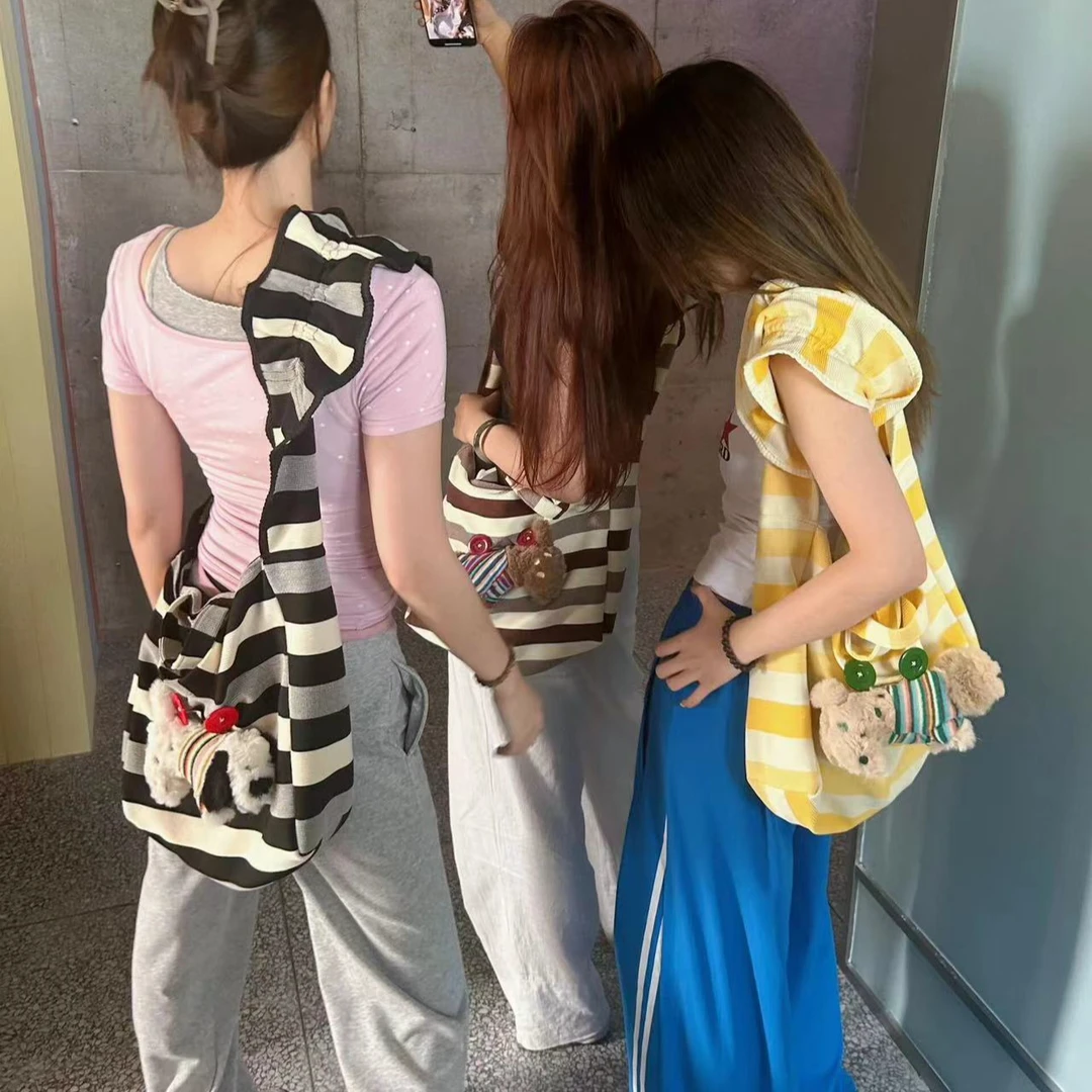 【编码下单】美美美百搭秋冬单肩斜挎包个性韩版条纹女士ins拼接