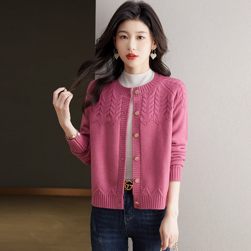 针织开衫女秋冬新品羊毛衫外套时尚宽松提花毛衣小衫上衣外穿厚款