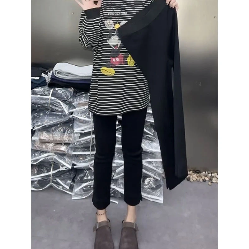 飞芊娅冬季加绒加厚大码高腰宽松休闲裤女梨形身材弹力显瘦直筒裤