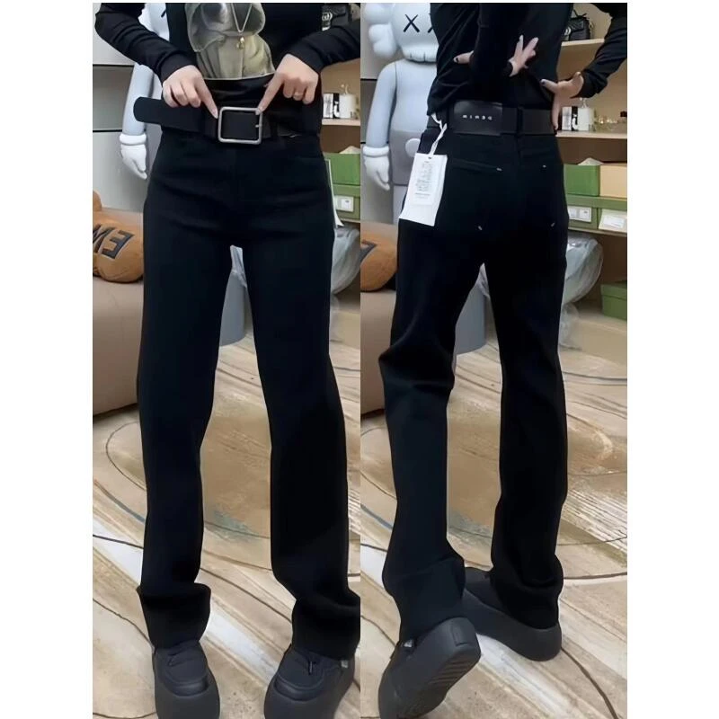 飞芊娅2024年黑色显瘦高腰牛仔裤女秋季新款宽松显瘦窄版直筒裤子
