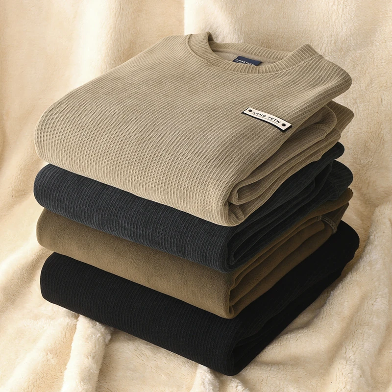 男士简约保暖复合绒圆领长袖卫衣秋冬季套头厚实百搭上衣Y4D0980