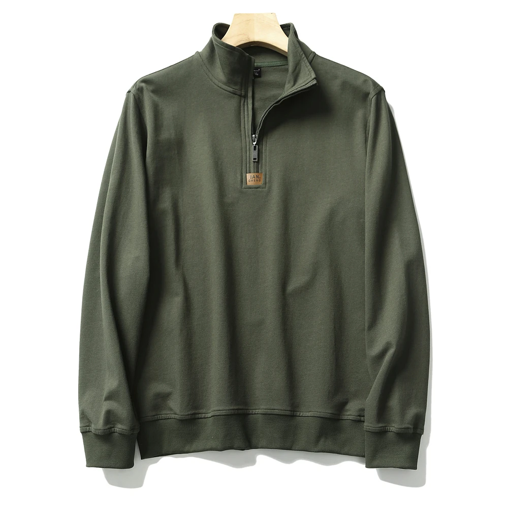 全棉！毛圈棉男士休闲老钱风复古半拉链长袖套头卫衣潮！Y4D0762