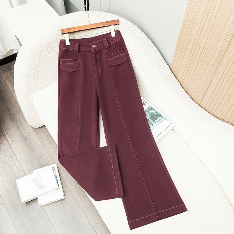 明线设计显高显瘦冬季高腰A字版筒喇裤女气质拖地裤24203H