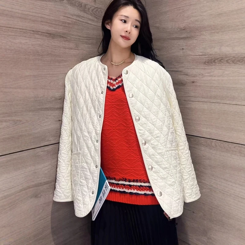 商场同款秋冬新款圆领轻薄菱形新雪丽棉服外套女棉衣时尚1400742