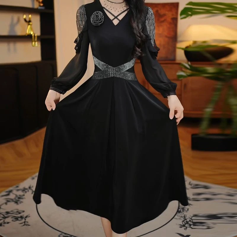 连衣裙2024新款女春秋十三行爆款高档气质长袖轻奢高级感裙子0546