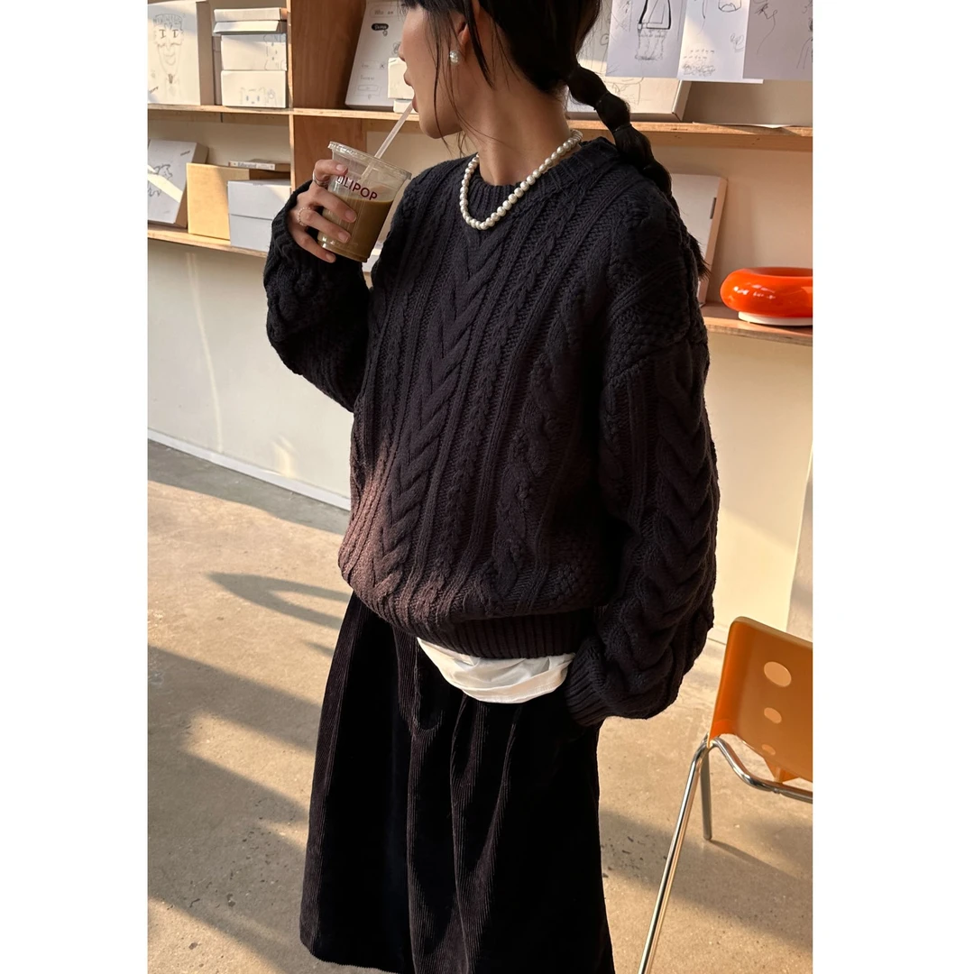 秋冬新款韩系时尚重工麻花复古套头保暖毛衣82100