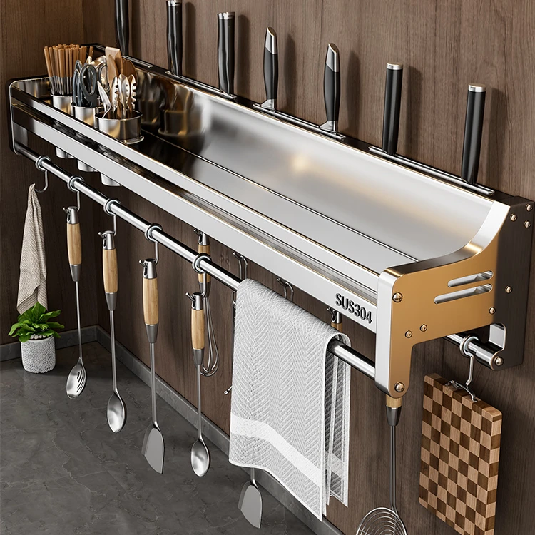 304不锈钢厨房置物架免安装筷子收纳架刀架调料架厨房用品置物架