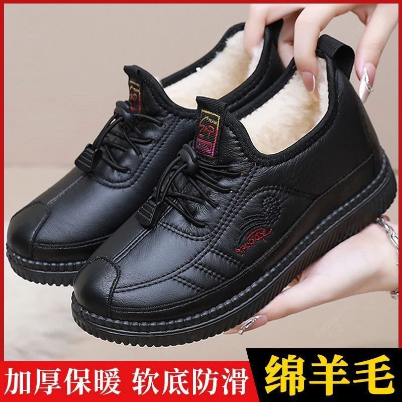 【绵羊毛】冬季棉鞋女防滑防水加长绒时尚雪地靴布鞋妈妈鞋