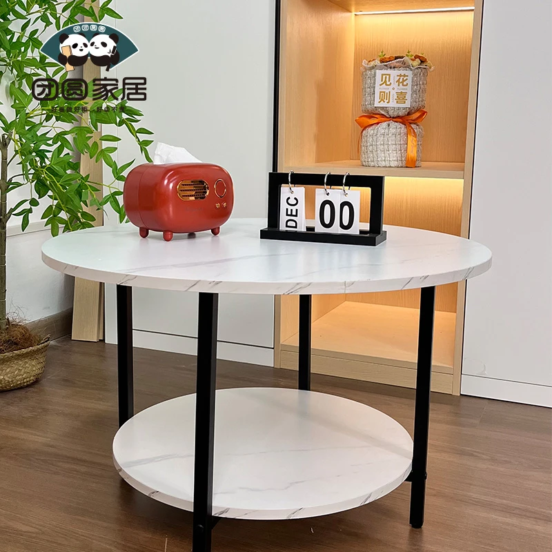 客厅家用小户型圆形茶几组合边几边柜阳台轻奢落地复古简约角几