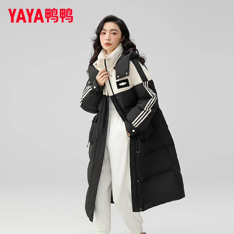 YAYA/鸭鸭保暖过膝宽松休闲连帽加厚外套长款羽绒服YE3B621921A