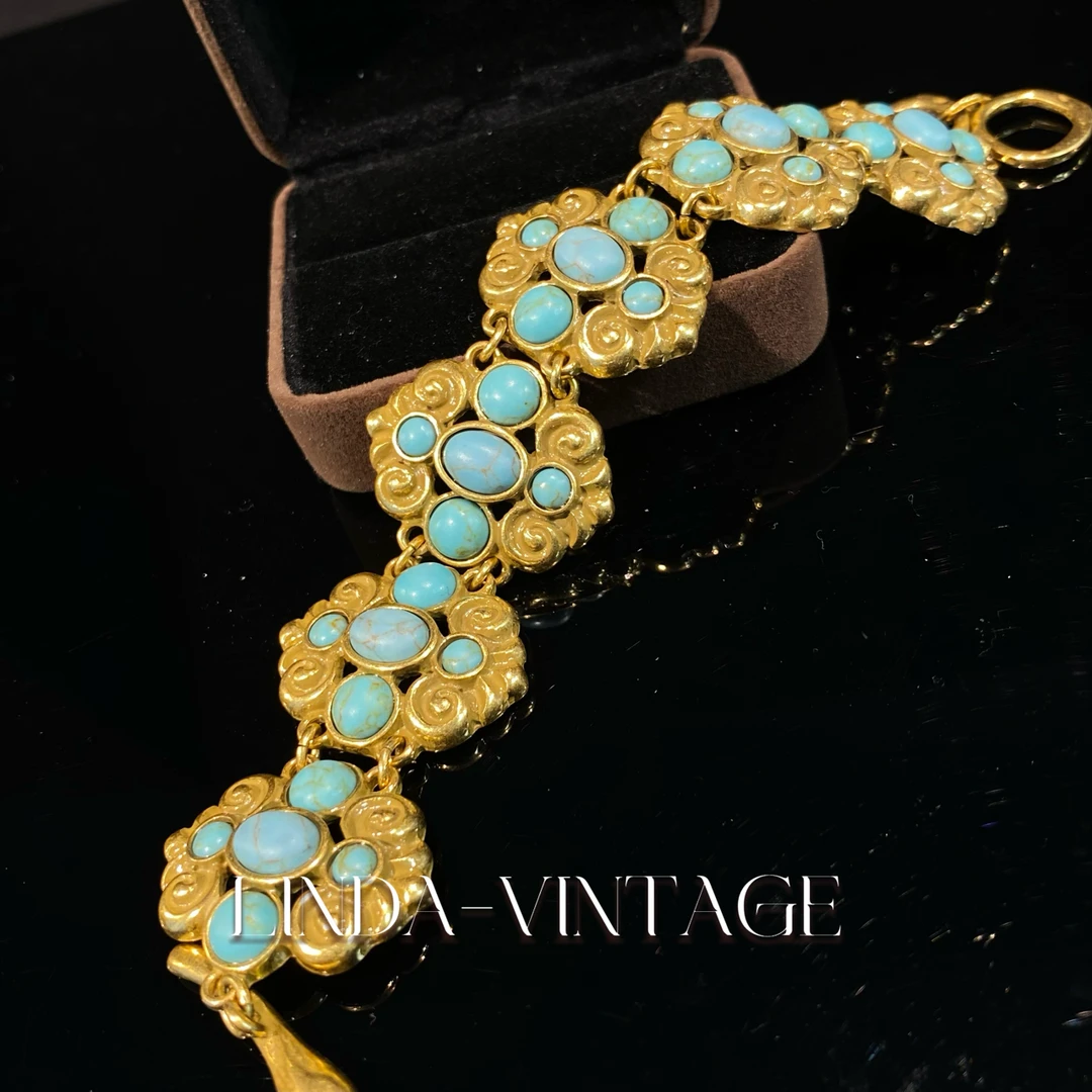 铜合金手链 中古英式宫廷风复古彩色气质