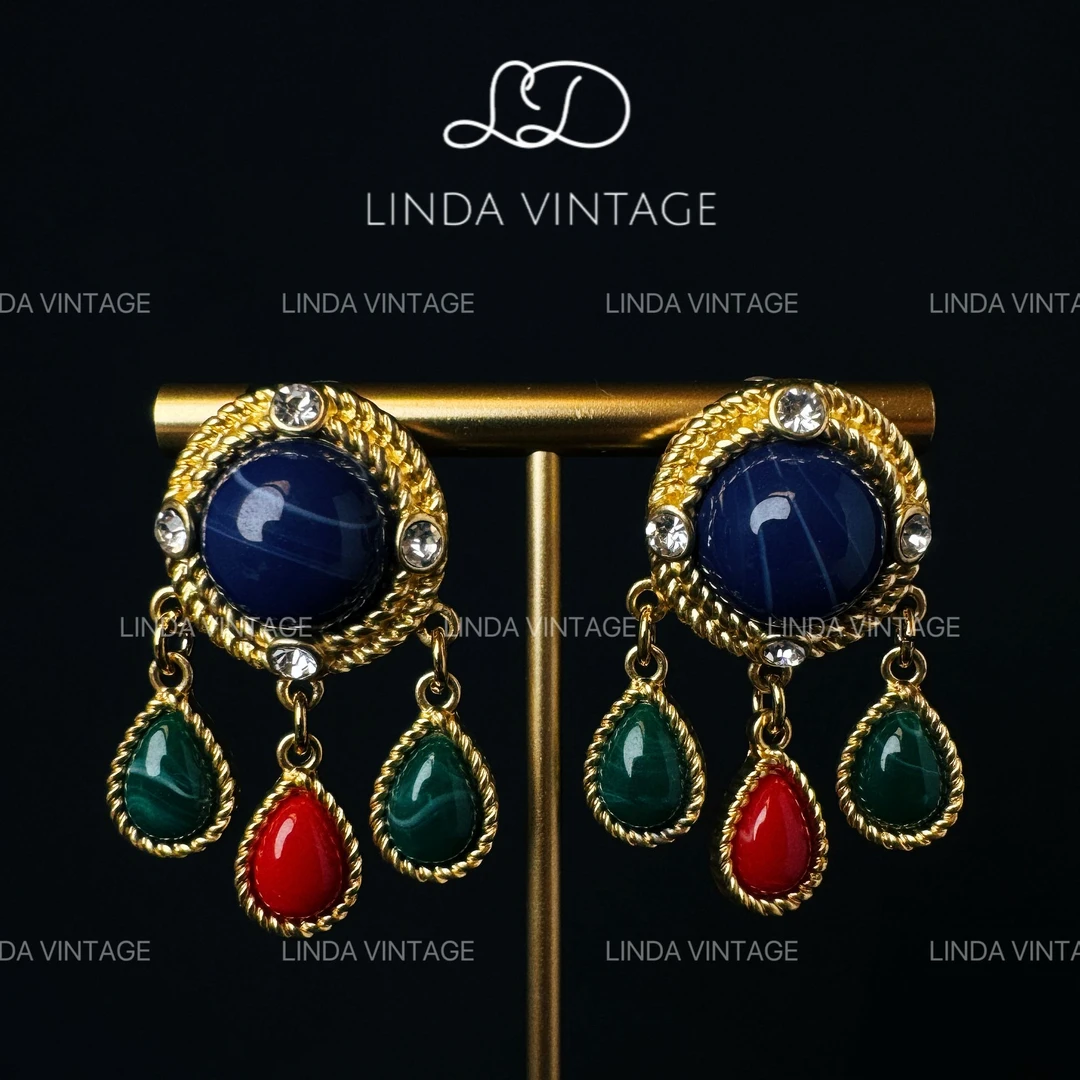 铜合金耳饰 耳饰气质蓝色轻奢时尚复古古风设计师宫廷风气质蓝色