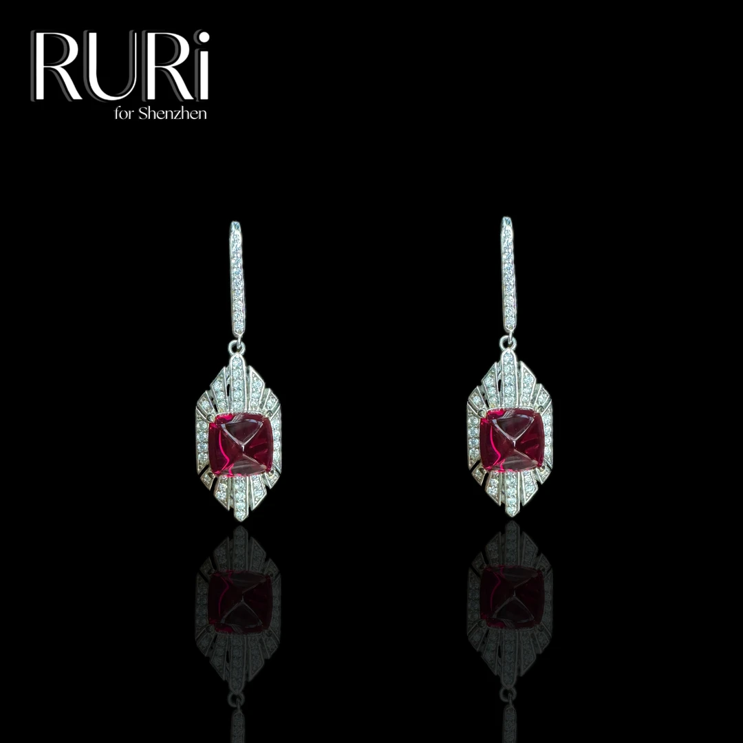 925银合成锆石耳饰 RURI  简约时尚六边糖塔镶嵌红石扫肩 A0561