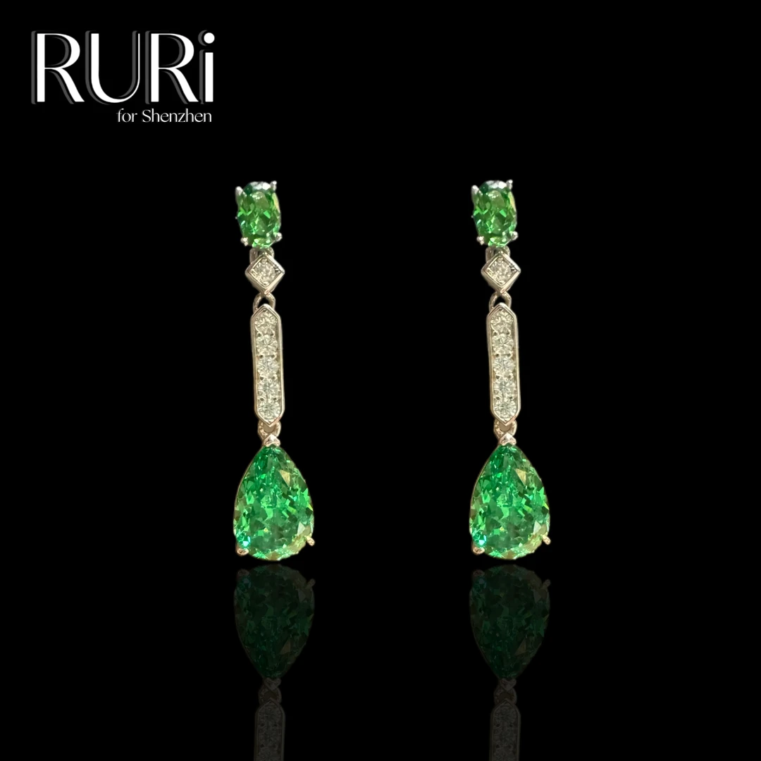 925银合成锆石耳饰 RURI  简约时尚水滴设计镶嵌草绿石扫肩 Z0505