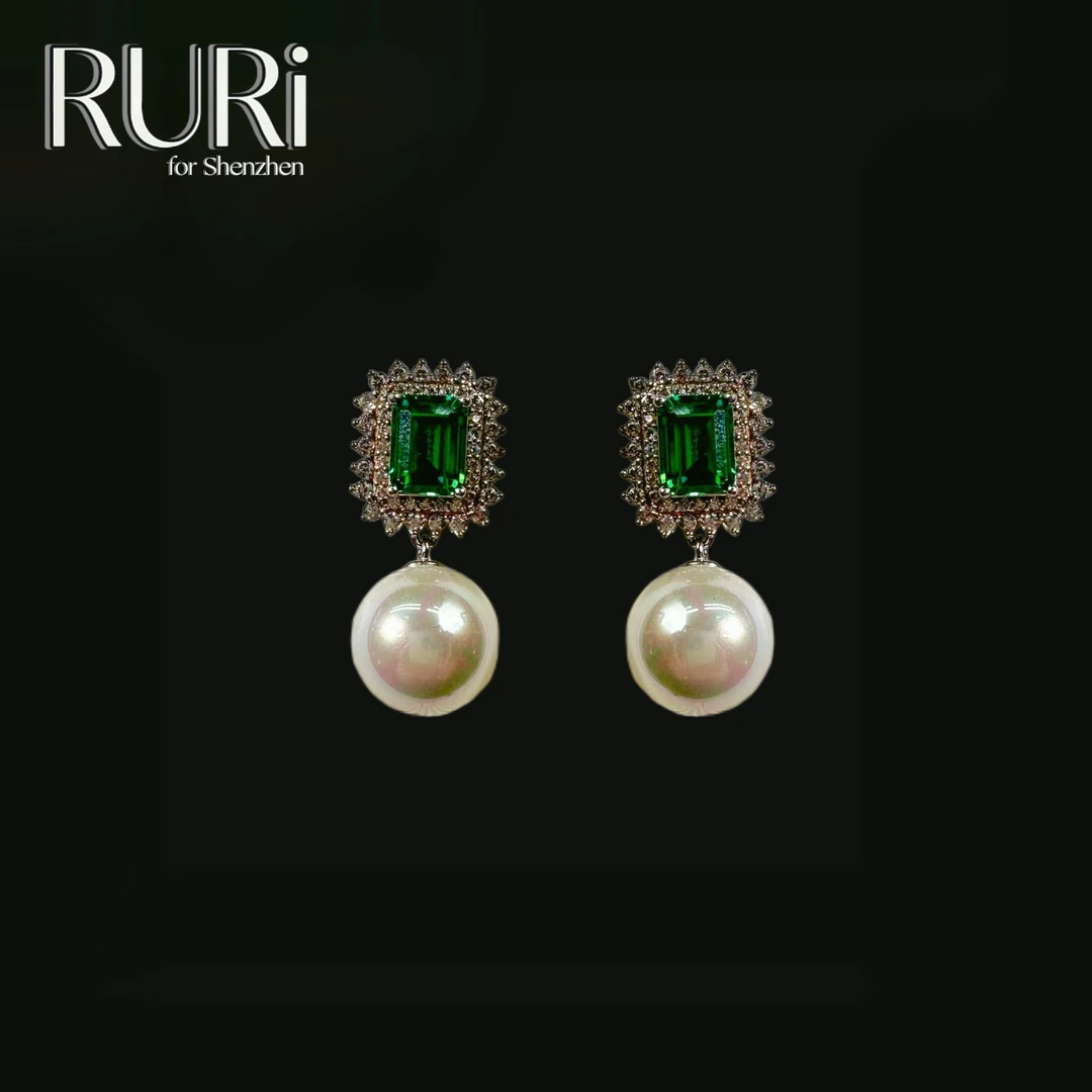 925银仿珍珠耳饰 RURI  时尚百搭设计镶嵌绿石珠珠耳饰 A0030