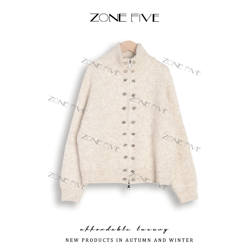 【zonefive】秋冬新款拉链针织毛衣上衣时尚百搭2024厚款