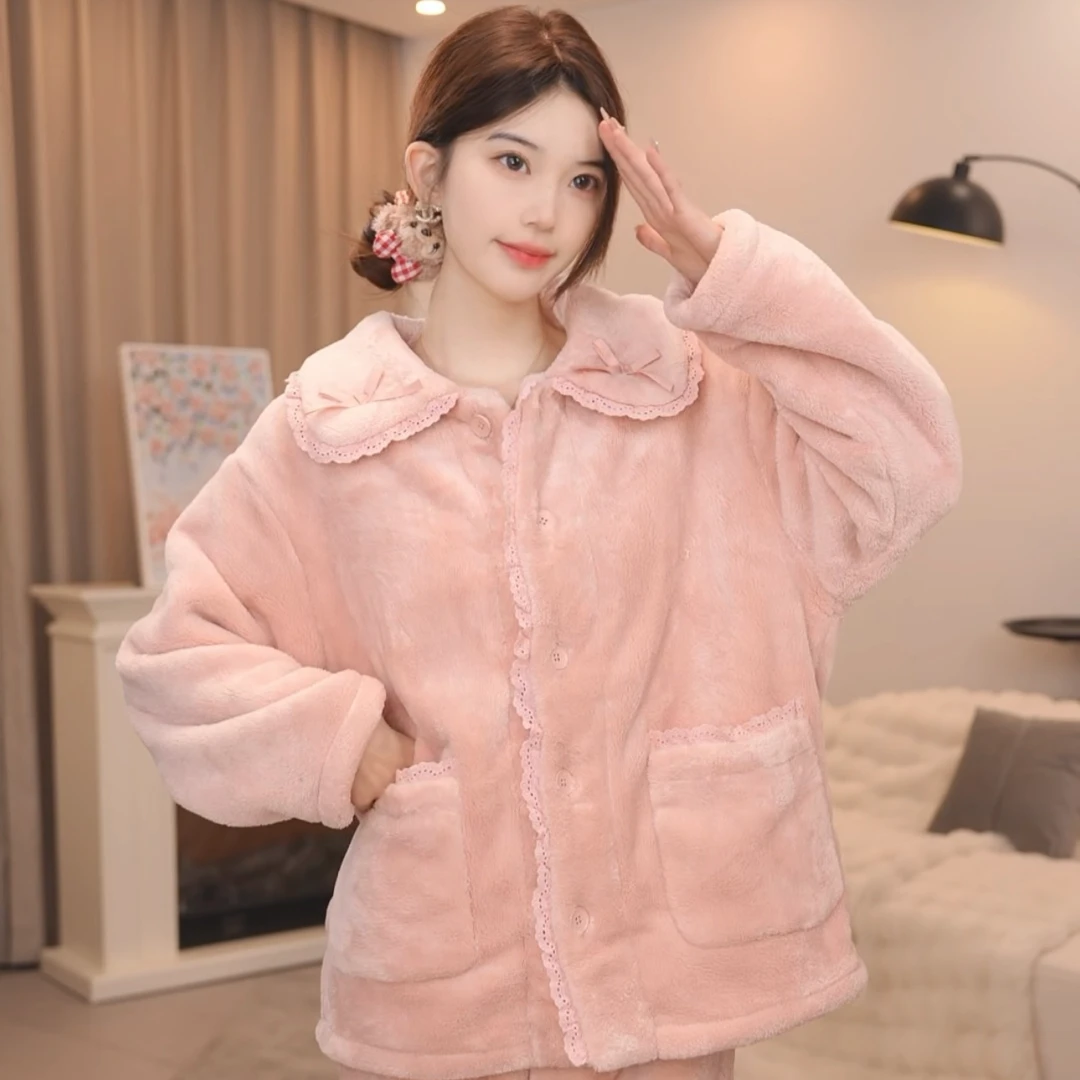 板栗小姐【芬芳】新品秋冬软绵绵加绒长袖长裤宽松加厚套装家居服