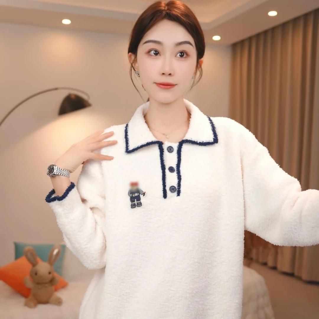 板栗小姐 【可爱小熊B】新品秋冬软绵绵长袖宽松套装家居服