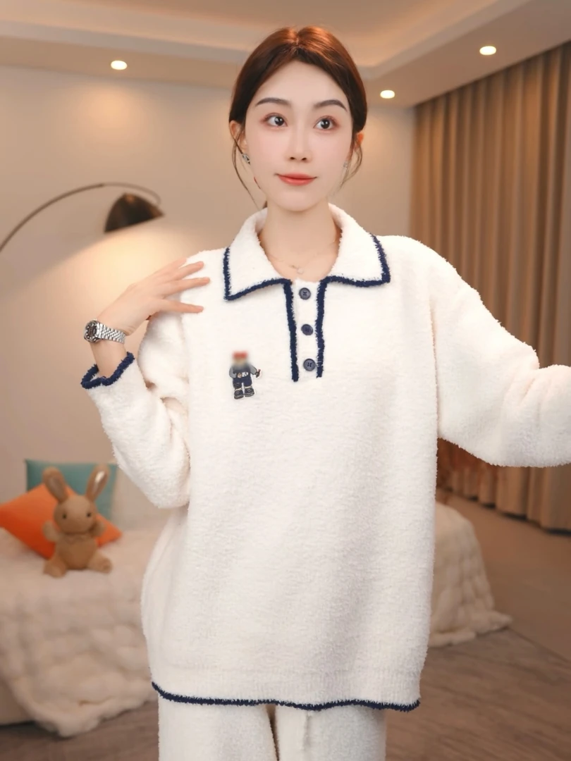 板栗小姐【可爱小熊J2】新品秋冬软绵绵长袖宽松套装家居服