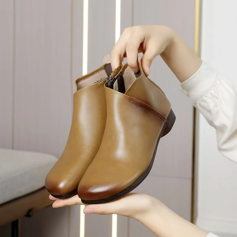 144-4卡其色绒断码清仓真皮短靴马丁靴