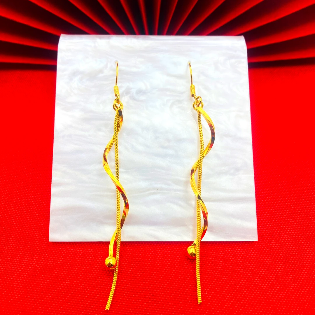 铜合金耳饰 【时来运转耳环】精美时尚百搭长款不掉色波浪流苏耳坠